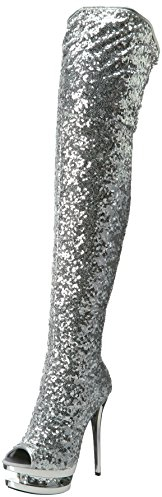 Pleaser Damen Blondie-r-3011 Overknee-Stiefel, Slv Pailletten/Slv Chrom, 41 EU