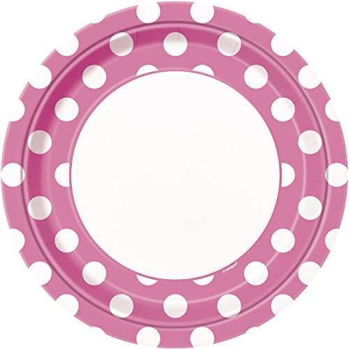 Unique Party 37485 - 23cm Hot Pink Polka Dot Party Plates, Pack of 8