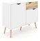 Sideboard mit zwei Türen und einer Schublade, Weiß und Eiche, Maße 98 x 81 x 39 cm
