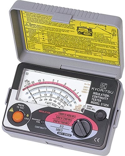 KYORITSU KEW 3132A - Tester Analogico per Elettricista, Multimetro per Misura della Resistenza di Isolamento a Bassa Tensione e Test Continuità con Corrente di Cortocircuito di 200 mA, Grigio