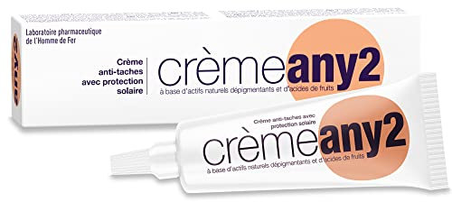SORIFA - ANY 2 Crème anti-tache avec filtre solaire - Visage et mains- Taches brunes, taches de rousseur (éphélides), vieillesse, cicatricielles, masque grossesse (chloasma) Tube 25 gr.