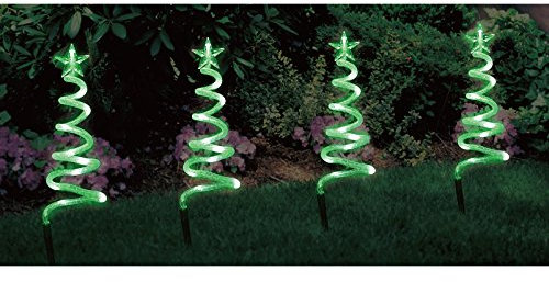 SPARKLES Set of 4 Green Spiral Christmas Tree Pathway Light Up Outdoor Garden Decoration
