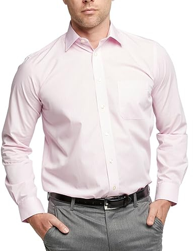 Double TWO Men's Long Sleeve Dress Shirt (Pink, 18in Collar)