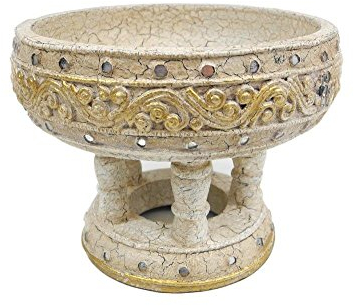 Oriental Galerie Schale Dose Zuckerdose Kelch Aufbewahrung Thailand Holz Antik Weiss, Design:Nr. 17-15cm Ø