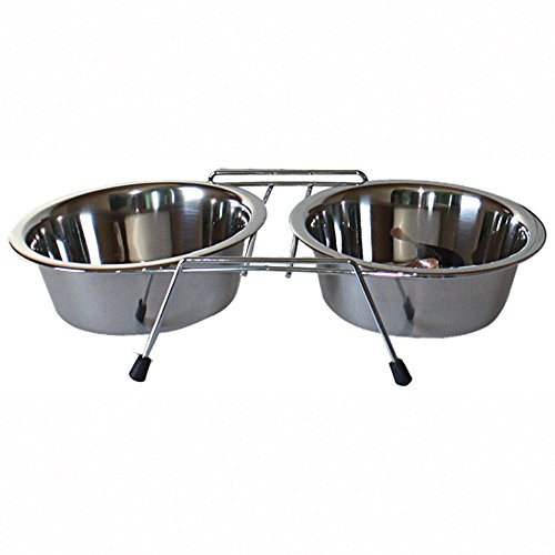 ICA CAD2120 Comedero Doble de Acero Inoxidable Standard para Perros y Gatos, Plateado, 200ml