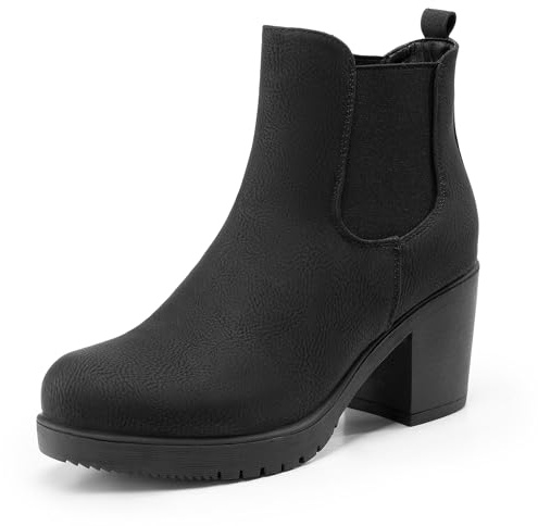 DREAM PAIRS Women's Chunky High Heel Chelsea Ankle Boots Stylish Suede Fashion Shoes,Size 8.5,Black/pu,FRE