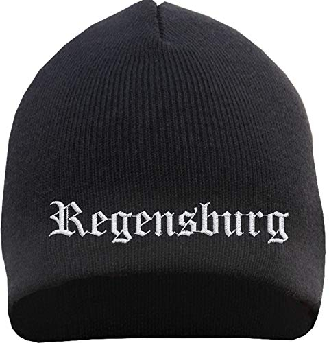 HB_Druck Regensburg Beanie Mütze - Altdeutsch - Bestickt - Strickmütze Wintermütze Einheitsgröße Schwarz