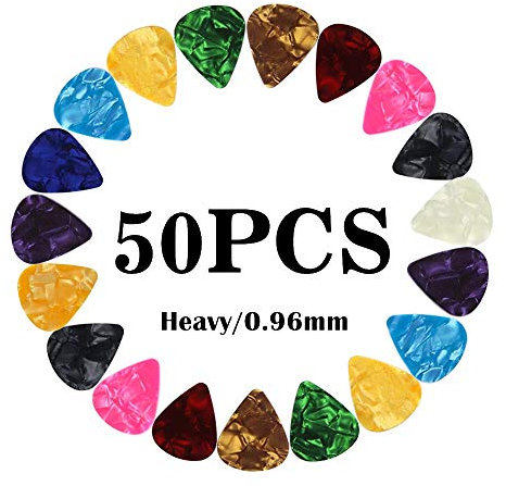 Gitarren Plektren Schwer 50 Stück, Plektrum für Akustikgitarre, E-Gitarre, Ukulele, Bass, Guitar Picks, Zubehör für Gitarre (0.96mm)