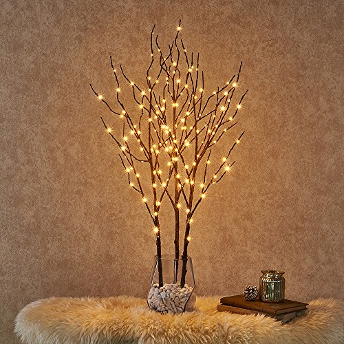Hairui LED Beleuchtete Zweige mit 150LEDs 80CM Lichterbaum Lichterzweige Braune Künstliche Baumbeleuchtung für Weihnachten Erntedankfest Hausdekoration 3 Stücke (Vase Nicht enthalten)