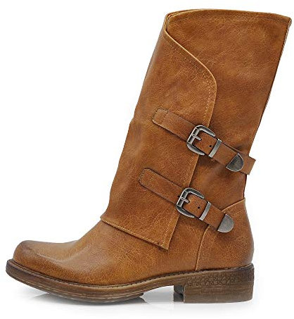 IF Fashion Scarpe da Donna Stivali Stivaletti Biker Fibbie Anfibi Polpaccio Largo 620 Camel N.36