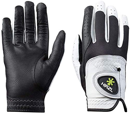 HIRZL Trust Control 2.0 Golf Glove, All Weather Mens Golf Glove, White/Black, Kangaroo Leather Palm, Cabretta Leather Backhand, Trusted By Pro’S, Sweat Free, Ultimate Grip