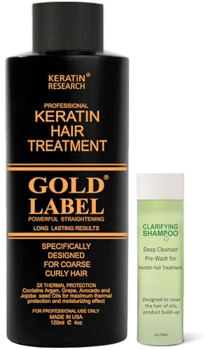 Gold Label 120ml Professional Results Brazilian Keratin Blowout Hair Straightening Treatment with Clarifying Shampoo Enhanced Specifically Designed for Coarse Curly Hair