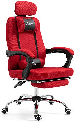 Mingone Bürostuhl Ergonomisch Chefsessel Drehstuhl Computerstuhl Höhenverstellbar Schreibtischstuhl mit Wegklappbare Armlehne Rot+mit Pedalen