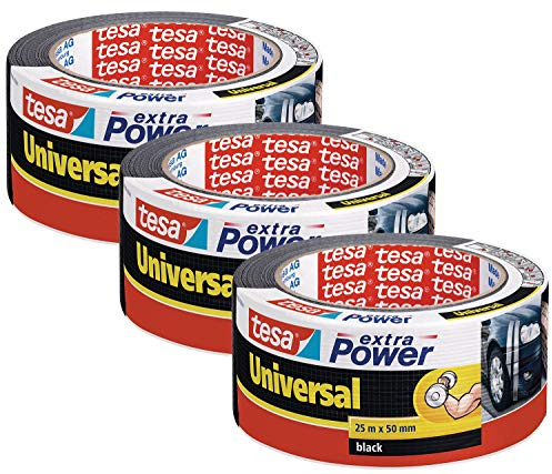 tesa extra Power Universal Duct Tape - Nastro Adesivo a Tenuta Extraforte - Nastro Versatile per Riparare, Fissare, Sigillare e molti altri Usi - Nero - 3 Rotolo - 25 m x 50 mm
