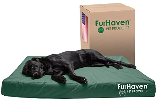 Furhaven Wasserabweisendes orthopädisches Hundebett für große Hunde mit abnehmbarem waschbarem Bezug, für Hunde bis zu 56,7 kg – Indoor/Outdoor Logo-Druck Oxford Polycanvas Matratze – Wald, Jumbo