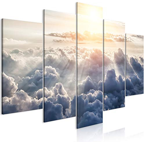 decomonkey Bilder Landschaft Himmel 225x112.5 cm XXL 5 Teilig Leinwandbilder Bild auf Leinwand Wandbild Kunstdruck Wanddeko Wand Wohnzimmer Wanddekoration Deko Wolken Sonne