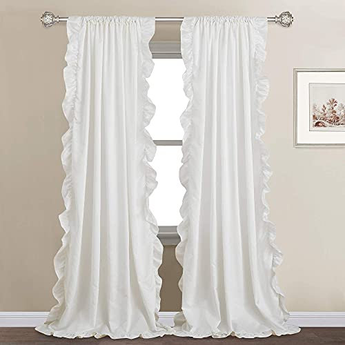 StangH Rüschenvorhänge für Schlafzimmer, Bauernhaus-Stil, Shabby-Chic-Stil, Fenstervorhang-Set, Privatsphäre, Schutz für Esszimmer/Badezimmer/Wohnzimmer/Schlafsaal/Landhaus, Weiß, B 52 x L 84, 2