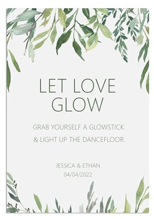 PMPrinted Greenery Personalised A5, A4 OR A3 Wedding Sign - Wedding Reception Decor. Rustic Eucalyptus Design (Let Love Glow)