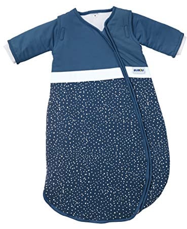 Gesslein 771210 Bubou Babyschlafsack mit abnehmbaren Ärmeln: Temperaturregulierender Ganzjahresschlafsack für Neugeborene, Baby Größe 70 cm, Punkte blau/weiß, blau