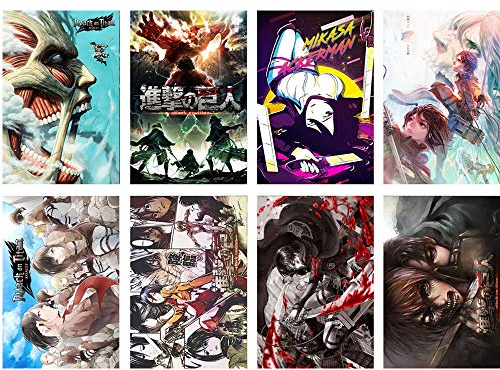 ROSETOR AOT Poster Attack on Titan, japanisches Anime-Poster, Kunstdrucke für Zuhause, Wanddekoration, 29,2 x 41,9 cm (Attack on Titan), Stil 2, 8 Stück