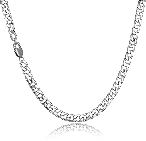 HSWYFCJY Herren Silber Panzerkette Kette Halskette, Männer Kubanische Edelstahl Kette,Cuban Chain Halskette für Männer, Breite 9MM, 22 Zoll