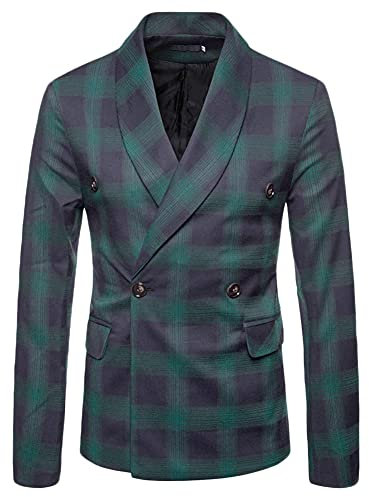 Blazer Homme Veste Casual Elegant Slim Fit Blazer Un Bouton Costume Jacket Veste de Costume à Carreaux Blousons Manteaux Chic Costume d'affaires Mariage Bal,Vert,XXL