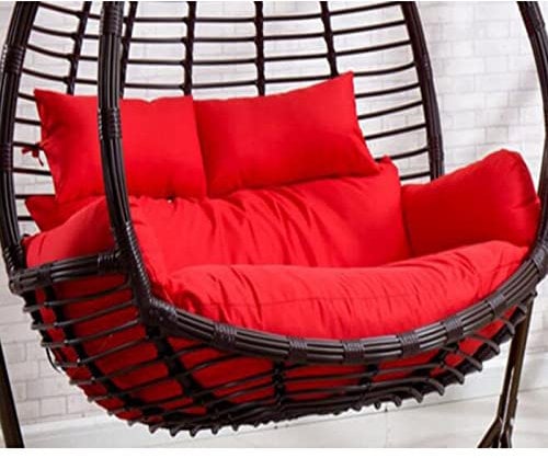 GJXJY Hanging Double Swing Cushion, Double Egg Chair Cushion with Headrest and Armrests, Removable and Washable, Waterproof, Red, 150cm x 110cm