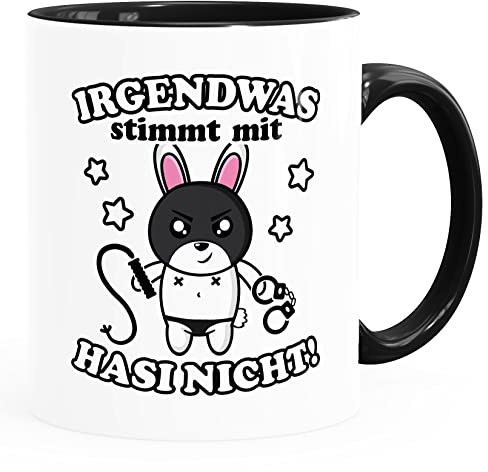 MoonWorks® Kaffee-Tasse mit Spruch Irgendwas stimmt mit Hasi nicht Parodie Sado Maso Bürotasse lustige Kaffeebecher Inner schwarz Keramik-Tasse
