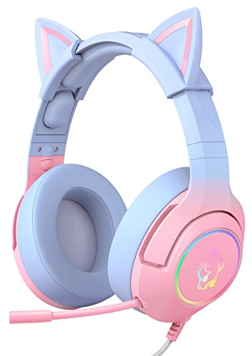 PHNIXGAM Cuffie da gioco per PS4, PS5, Xbox One (senza adattatore), cuffie auricolari con microfono a cancellazione del rumore, retroilluminazione RGB, suono surround per PC, cellulare, sfumatura di