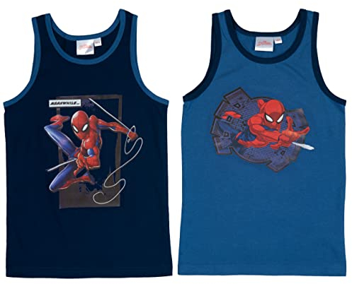Marvel Spiderman Unterhemd für Jungen Kinder Tank Top Hemdchen Unterwäsche Blau (2er Pack) (as3, Numeric, Numeric_122, Numeric_128, Regular, 122-128)