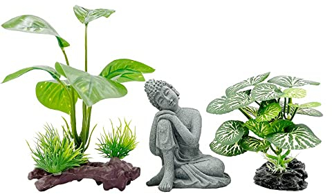 Smoothedo-Pets Aquarium-Dekoration, 10,2 cm, Ornamente, Zubehör, Betta, Fischablage, Blatt-Buddha, Typ B-Set-Buddha)