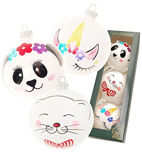 Krebs Glas Lauscha - Weihnachtsdekoration/Christbaumschmuck aus Glas - Weihnachtskugeln - Motiv: Modern Pop Tiere - 3 Stück - Größe: ca. 8 cm