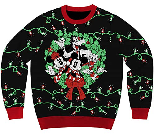 Disney Mickey Mouse and Friends Holiday Christmas Sweater Lizenzprodukt, schwarz, Klein