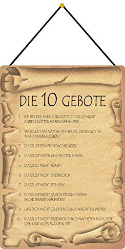 AGDeko® Blechschild 20x30cm Die 10 Gebote katholisch Glaube und Kirche mit Kordel zum Aufhängen