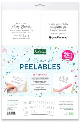 Katy Sue A Year of Peelables Stickers for Year-Round Card Making. 72 Peelable Verses, Peel Offs & Sentiments for Card Making Supplies from Katy Sue Designs. Stickers 99 x 93 MMS or 4 x 3.7 inches