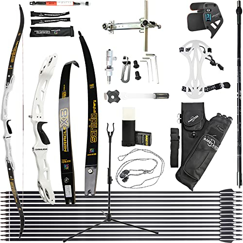 wolfman Recurvebogen Set Erwachsene 66/68/70 Zoll 14-44 lbs Bogenschießhalle Recurve Bogen Pfeil Set Praxis Bogen Wettbewerb Bogen für Bogenschießen Club Schießwettbewerb RH (Weiß Set, 66/24Lbs)
