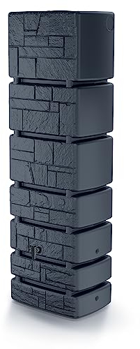 Serbatoio per Acqua Piovana Tower Stone 350L | 38,4x57,5x180 cm | 4 Punti di Attacco | Incluso Rubinetto e Sistema di Raccolta Acqua | Cisterna da Giardino | Colore Nero Design Moderno