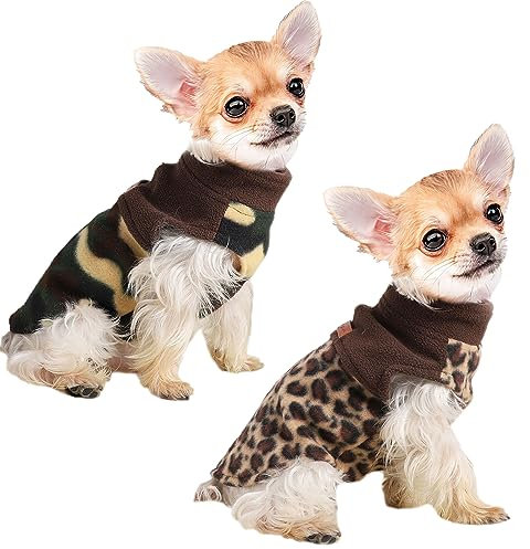 Christmas Dog Sweaters, 2 Pack Winter Clothes for Small Dogs Chihuahua Fleece with Leash Hole Warm Puppy Boys Girls Outfits Teacup Yorkie(XXS)