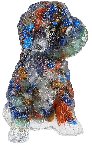 mookaitedecor 6,4 – 6,6 cm Figur Hund Pudel aus Harz und Kristallsteinen, sitzende Hunde-Statue aus Kristall, geschnitzt, für Dekoration von Büro zu Hause, gemischte Steine