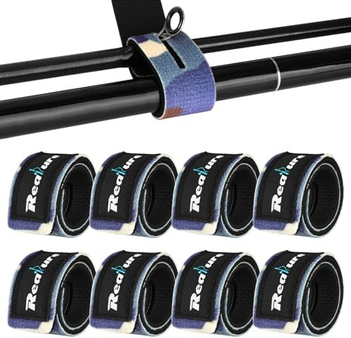 Realure 8 Stück Tarnung Angelrute Klettverschluss Riemen einstellbar Neopren Krawatten Riemen elastische Angelrute Gürtel Krawatten für feste Angelruten Gear Strap Spinnrute Meer Rute Feeder Rute