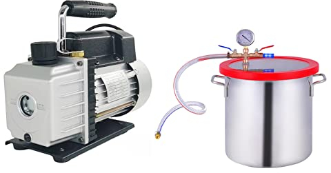XJZHANG 2/3/5 Gallon Vakuumkammer Mit Pumpe, 8 CFM Vakuumpumpe Epoxidharz-Kit, Deckel Aus Gehärtetem Glas, Edelstahlkammer Zur Stabilisierung Von Holz, Entgasung Von Silikonguss