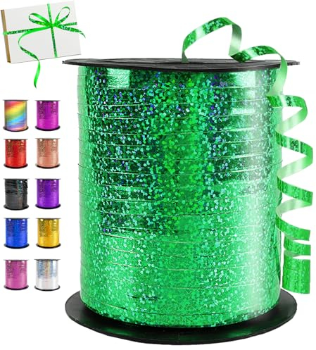 Geschenkband Grün, 450 Meter/ 500 Yard Schleifenband Grün, Ringelband, Glänzendes Ballonband für Ballonverschlüsse, Weihnachten Neujahr Geschenkverpackung, Basteln, Partydeko, Hochzeitsdeko