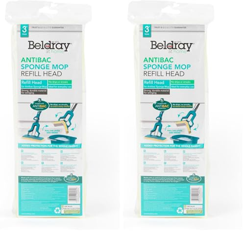 Beldray LA080813UFEU7 AntiBac Tête de Recharge pour Serpillière Éponge Modèle LA026477, Super Absorbante, Traité avec Protection Antibactérienne, Design Flexible, Jaune (Lot de 2)