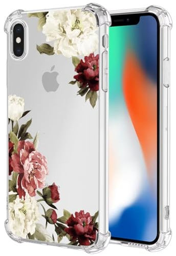 Jhxtech Phone Case for iPhone XS Case, iPhone X girls women, Slim Shockproof Clear Floral Pattern Soft Flexible TPU Protective Cover for Apple iPhone XS/X Blossom Flower