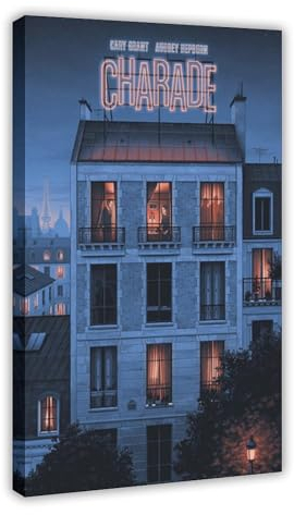 SPERKY Filmposter Charade (1963), Leinwand-Poster, Wandkunst, Dekor, Bild, Gemälde für Wohnzimmer, Schlafzimmer, Dekoration, Rahmenstil, 50 x 75 cm