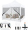 TOOLUCK Gazebo 3x3M Pieghevole Impermeabile con Zanzariera, Gazebo Esterno Resistente Robusto Richiudibile da Giardino, Bianco