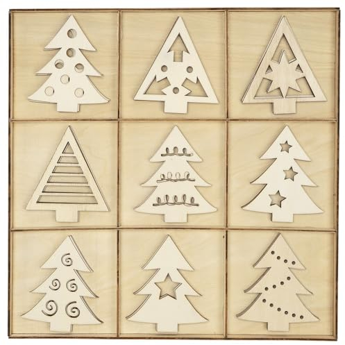 Ideen mit Herz Streu-Deko | Weihnachten | Advent | Holz-Dekoration | Tannen-Bäume | Weihnachts-Baum | Filigrane Winter-Motive | 27-teilig