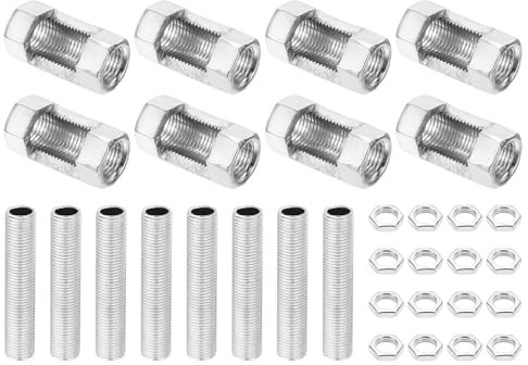 PATIKIL M10 Feingewinde Lampenrohr Reparaturset, 8 Stück M10×30 Metall Sechskantmutter mit Gewinde-Rohr und Sechskantmutter für die Verlängerung von Lichtstangen