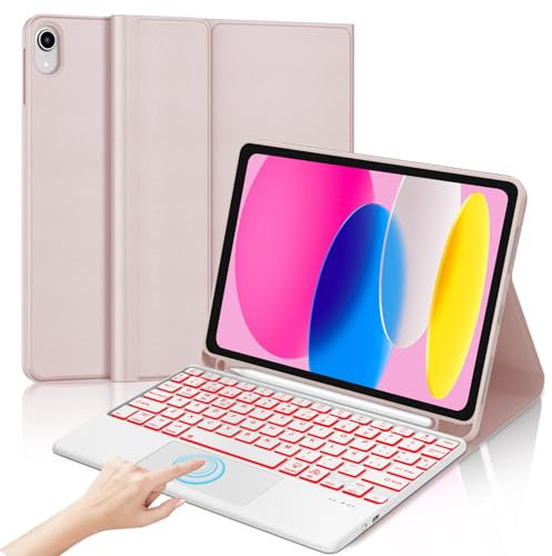 IVEOPPE Teclado iPad 10/11 Generación con Touchpad, Funda Teclado Trackpad Español Ñ Retroiluminado Desmontable Bluetooth para iPad 10 Gen 2022/11 Generación A16 2025 (10.9/11 Pulgada), Rosa