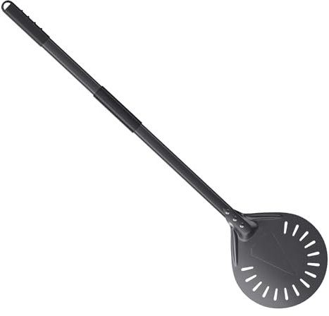NUTUNI Pala para Pizza Profesional de Aluminio Anodizado Duro - Perforada Con Manga Deslizante de Silicona para Pan y Tartas Caseras